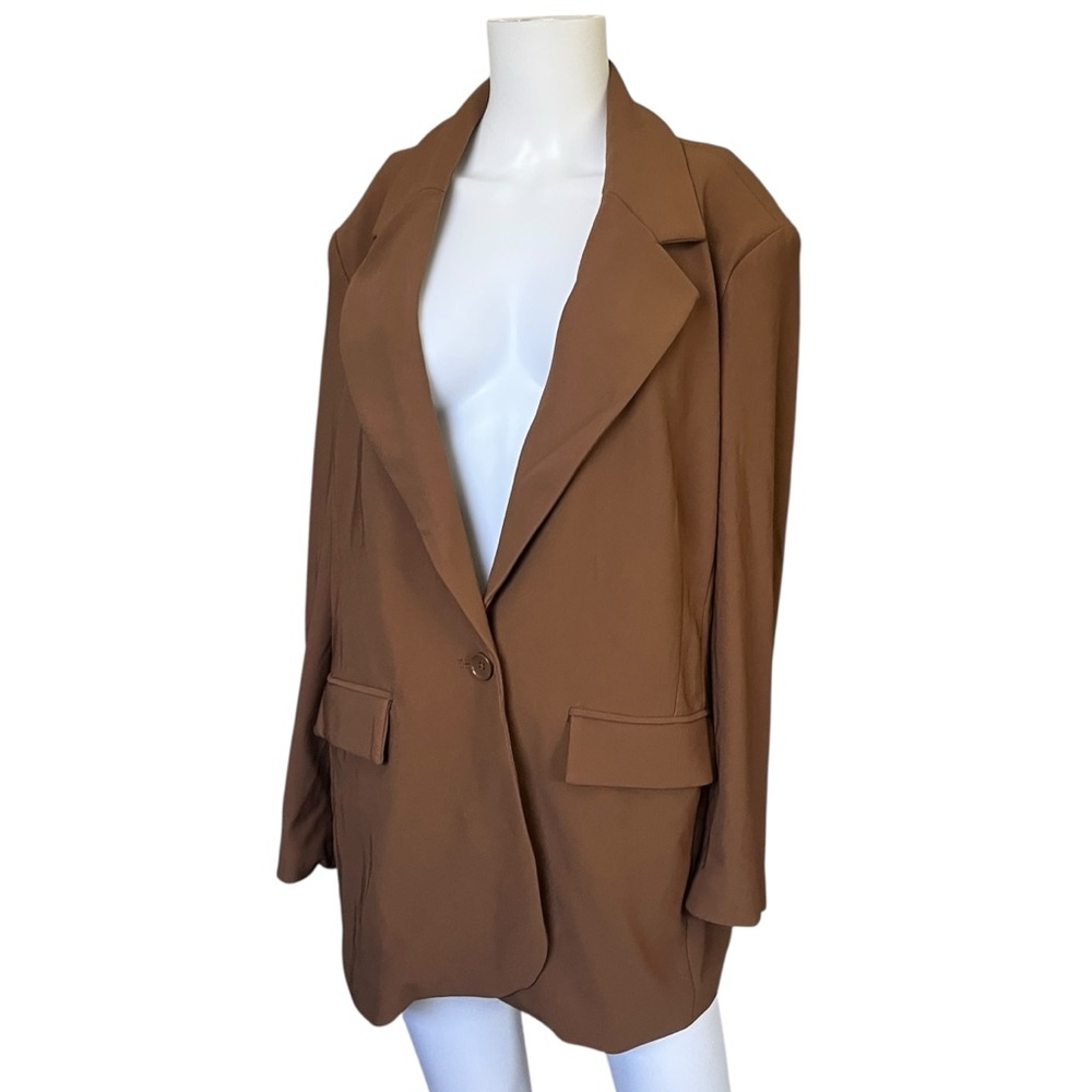 NEW Boston Proper Beyond Travel Boyfriend Brown One Button Blazer Plus Size 20W